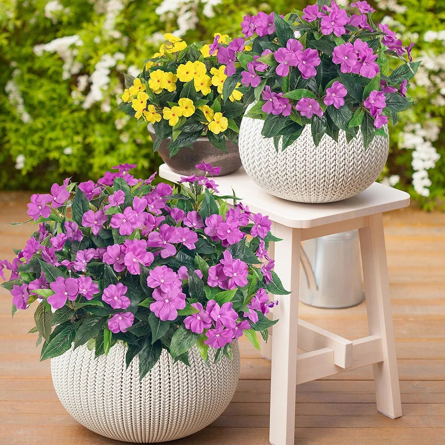 Uqueeten 2 Pieces Artificial Flower Impatiens for Balcony Garden Bonsai Decoration